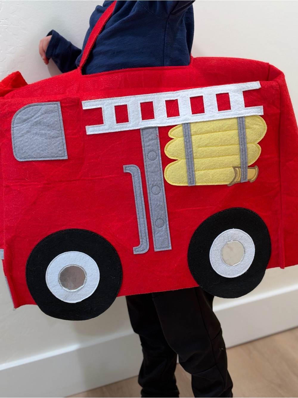 Pottery Barn Kids Red Fire Truck Costume with Yellow Hose